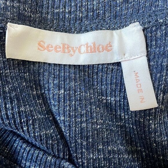 See By Chloe Ribbed Knit Mini Dress Crochet Sleeve L - Picture 4 of 8